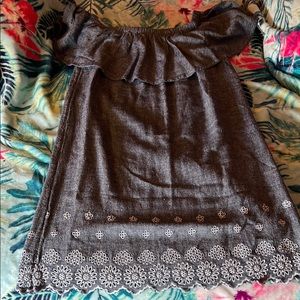 Blue Off-Shoulder Dress with Floral Hem dress. Ladies size M Old Navy